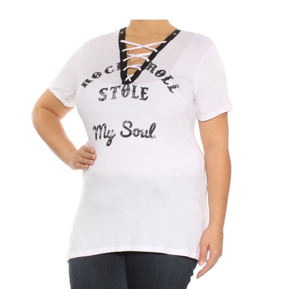 🔴 REBELLIOUS ONE Rock & Roll Graphic Lace Up Tee sz XL. CLEARANCE